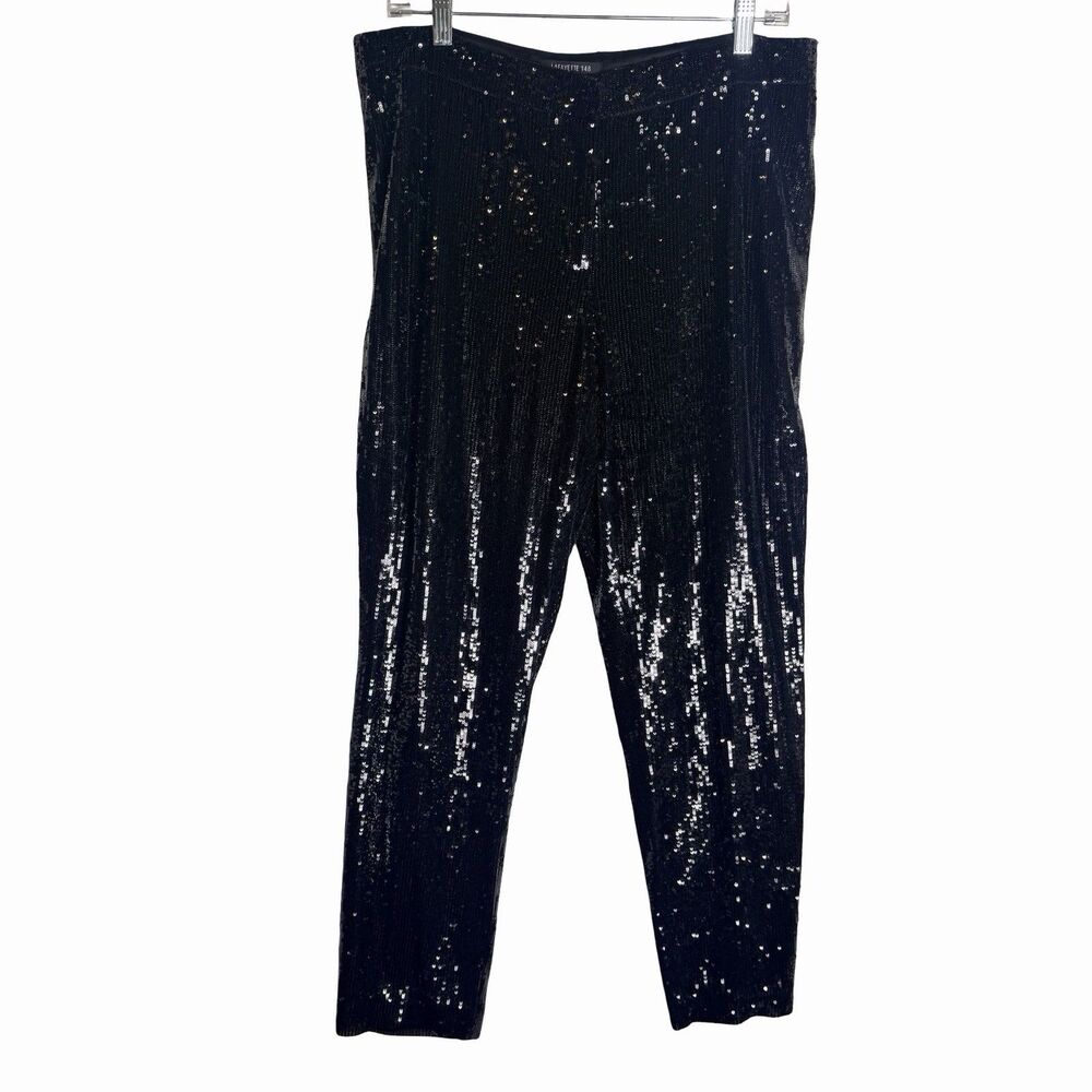 Lafayette 148 Manhattan Pants Black Sequins Womens 12 mid-rise cigarette ankle
